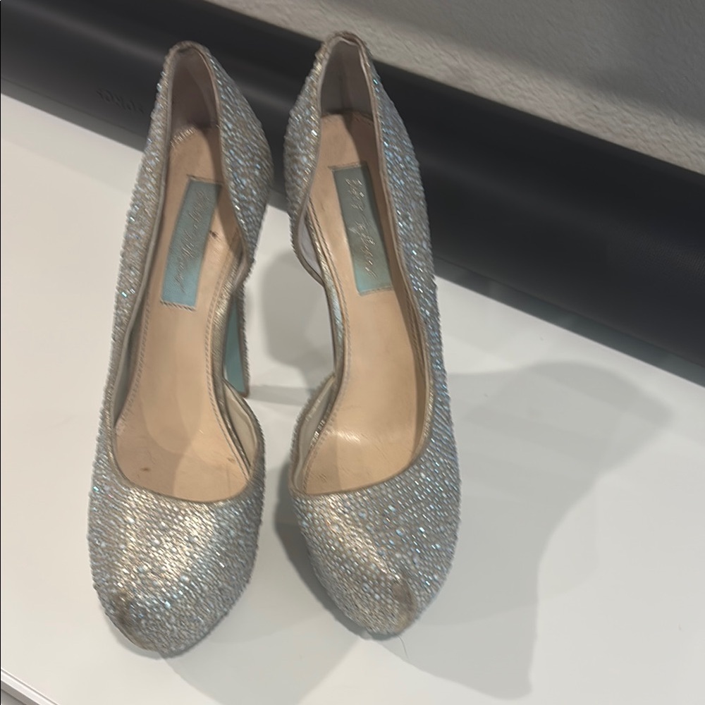 Betsey Johnson Silver Glitter Heels
